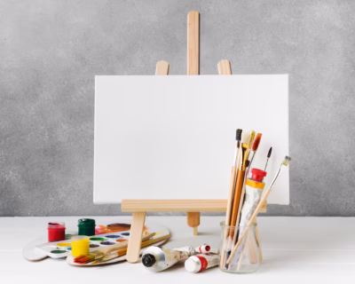 canvas easel watercolour paint front view 23 2148661011