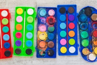 flat lay watercolor paint colored containers 23 2148745503