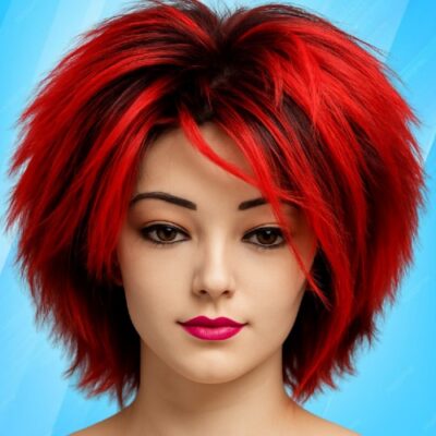 Short Vibrant Red and Black Wig (Yash:135)