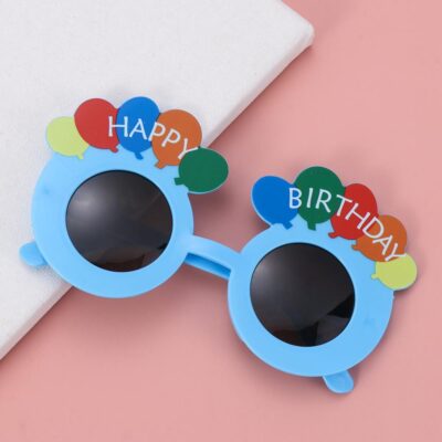 Colorful Balloon-Themed Happy Birthday Glasses – Blue Frame (BALLOON BLUE, PINK, YELLOW & WHITE)