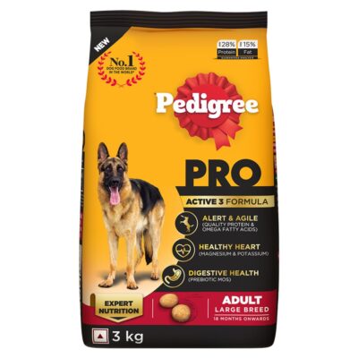 Pedigree PRO Expert Nutrition Active Adult Large Breed Dog (18 Months Onwards) Dry Dog Food, 3kg Pack Flavour : chicken