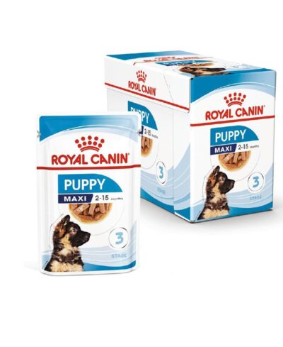 Royal Canin Maxi Puppy Food for Stage 3, 140 Grams, Pack of 10 Sachet, Wet Food, Supports Immune System & digestive health, Provides Long growth, moderate energy