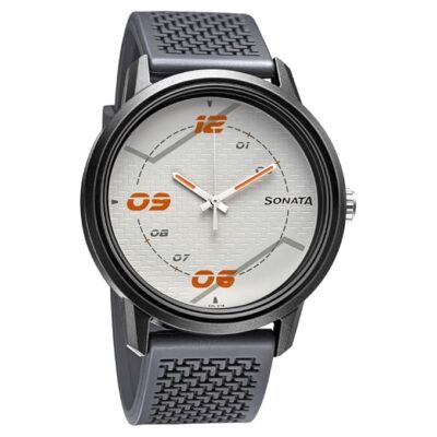 Sonata Quartz Analog PU Strap Watch for Men-NS77085PP09W/NT77085PP09W