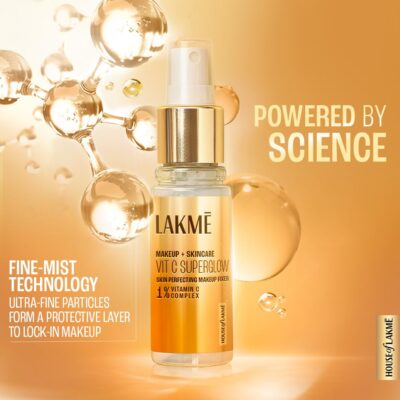 LAKMÉ Makeup+Skincare Vitc Superglow Skin Perfecting Natural Finish Makeup Fixer Spray For All Skin Types, 60Ml,1Count