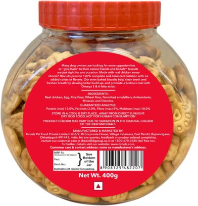 Drools Dog Treat Biscuits, Chicken and Egg Flavor 400g Pack, All Life Stages