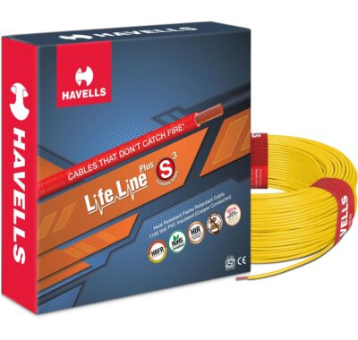 Havells LifeLine+ S3 | 4 sq.mm Copper Wire (180m-Yellow)| Class 2 Conductor (100% Copper), Heat Resistant & Flame Retardant - Ideal for Domestic & Industrial Use (WHFFDNYL14X07)