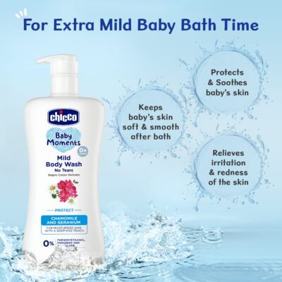 Chicco Baby Moments Mild Body Wash Protect, New Advanced Formula With Natural Ingredients, No Tears, Suitable For Babys Body Wash, No Phenoxyethanol And Parabens (500Ml)