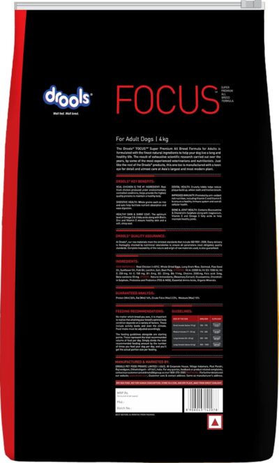 Drools Focus Adult Super Premium Dry Dog Food, Chicken Flavour, 12 KG (+1 KG Extra Free Inside)