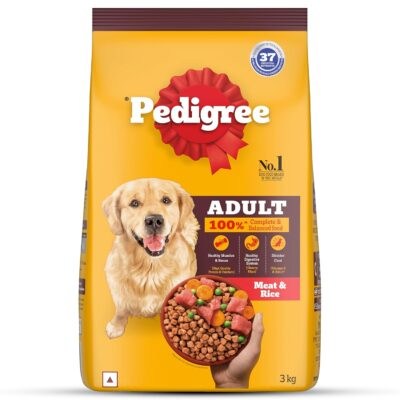 Pedigree Adult Dry Dog Food, Meat & Rice, 3kg Pack