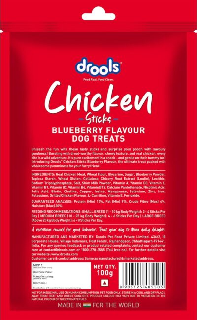 Drools Chicken Blueberry Flavor Dog Treats Sticks, 100gm | Rich in Protein, No Artificial Preservatives | Best for Training & Bonding | for Puppy & Adult | Formulated in USA | Premium Treats