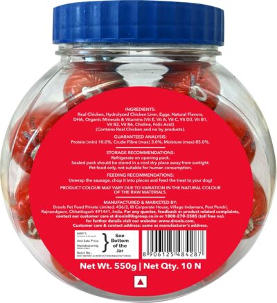 Drools All Life Stages Dog Treats Sausage Real Chicken 10Pcs Jar,550G Pack