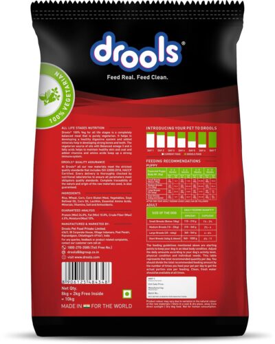 Drools Dry Dog Food All Lifestages 100% Vegetable,10Kg Pack, All Life Stages