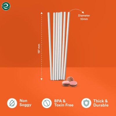 10 mm, 100 Count Biodegradable Paper Straws Eco-Friendly Compostable Sustainable Disposable Drinking Straws | Bubble Tea Juice Smoothie Thick Shakes Non-Bendable White Straws (Extra Wide)