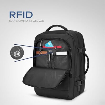 Safari SELECT 35L BEYOND, 17 inch Laptop Backpack for Men & Women, Expandable, with USB Charging Port, RFID Pocket & Organizer Spacious Travel Bag, Overnighter Bag with Luggage-Style Packing, Black