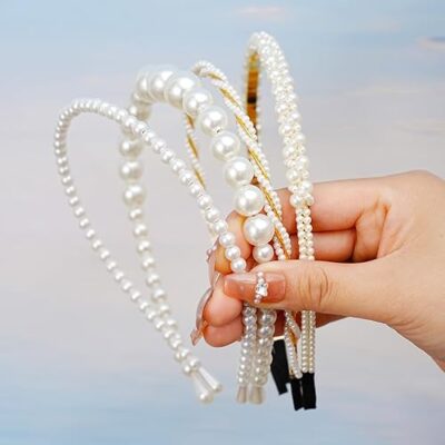 Jewellery Gifts Stylish Latest Hair Accessories for Women Wedding Hair Band Head Band Set for Girls (Pack of 4) (YBHAIR_41770) (White)
