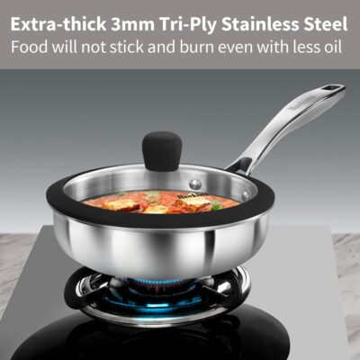 Hawkins Pro 18 cm Shielded Nonstick Triply Frying Pan, Fry Pan with Stainless Steel Handle and Glass Lid, Silver (PSNF18G)