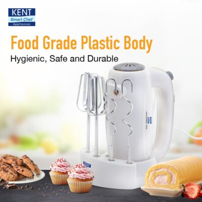 KENT 150W 16050, 5 Speed Control, Copper Motor, Multiple Beaters, Overheating Protection, Food Grade Plastic Body Hand Blender (White)