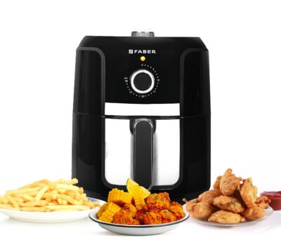 Faber 4L 1350W Manual Air Fryer| Fry, Bake, Roast, Toast, Grill & Reheat| 85% Less Oil, 360° Air Cooking |Temperature & Timer Control |Auto Off |Non-Stick Pan| 2Y Warranty | FAF 4.0L MS BK, Black