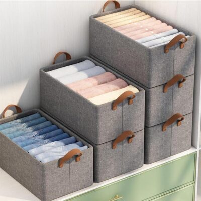 RATAN PLASTICWARE Flexi Fold Cloth Basket - Large - Pack of 6 I Foldable Cloth Basket for Storage with Metal Frame & Handle,Space Saver Wardrobe Bin Box Organizer - Grey
