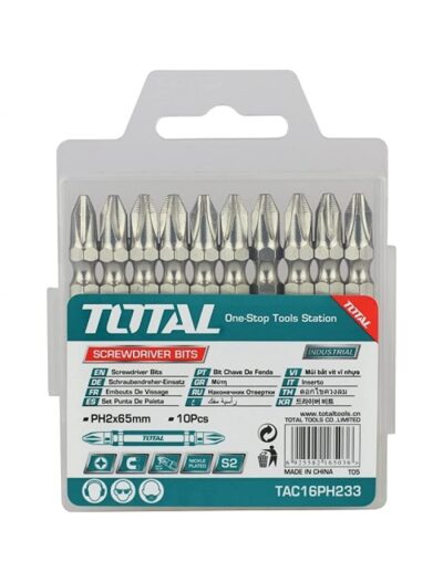TOTAL Screwdriver Bit 10PCS Set, PH2 x 65mm, Magnetic Nickel Plated