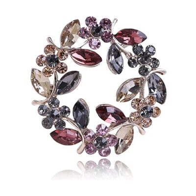 Flower Brooch Pin for Women Girls Alloy Rhinestone Wreath Saree Brooch for Dress, Blazer, Shawl, Gown - Elegant Wedding Bridal Ladies Jewelry Gift