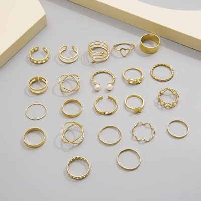 44 pcs Combo Set Gold and Silver Plated Rings for Women and Girls Latest Stylish
