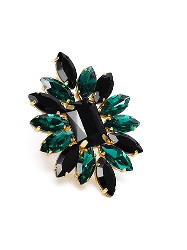 Black & Green Crystal Shine Stones Party Bling Contemporary Adjustable Finger Ring For Women-ZPFK10011