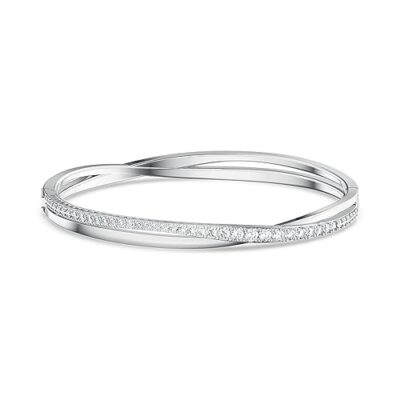 Hyperbola bangle, White, Rhodium plated