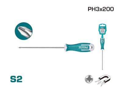 Total Philips Screwdriver S2 PH3X200 (8x200 MM) Lenth: 200mm, Shaft: 8mm, Magnetic Tip | hand Tools | Industrial Tools | - THT26PH3200