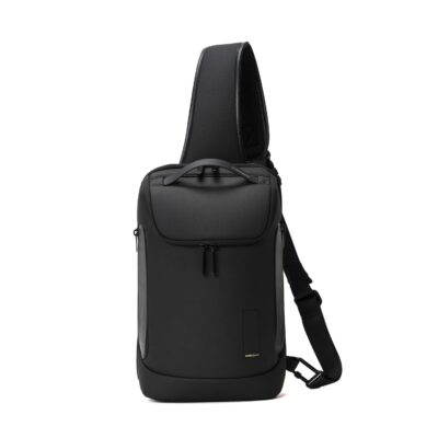 MOKOBARA The Transit Crossbody Sling Vegan Leather & Nylon 3 Compartment Chest Bag Casual Shoulder Daypack (Black 2.0)