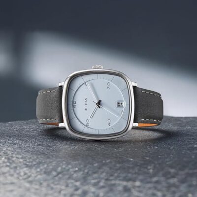 Titan Quartz Analog with Date Gray Dial Leather Strap Watch for Men-NS1885SL01/NT1885SL01