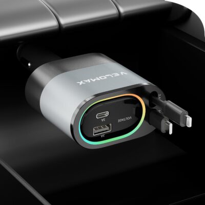 Fast Car Charger 72W with 80CM Retractable Type-C & 30-pin Port Cables – Simultaneous Charging for 4 Devices – Universal Car Mobile Charger for All Smartphones & Tablets