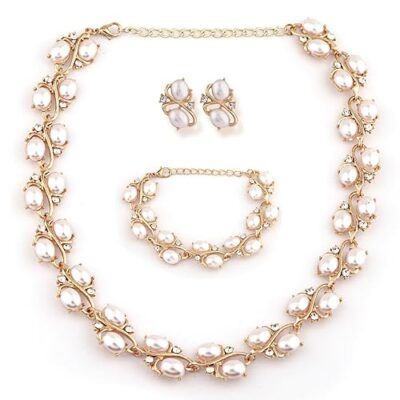 Latest Stylish Design Fancy Pearl Bracelet Earrings Necklace Jewellery Set for Women Valentine Gift for Girlfriend