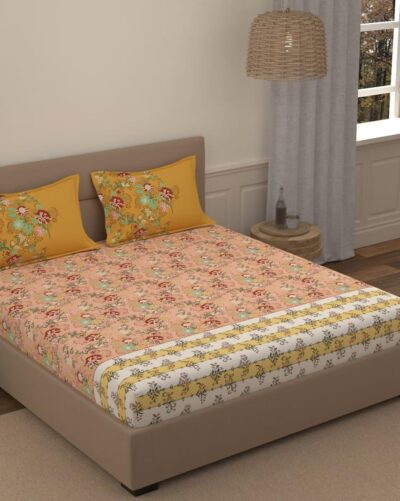 Portico New York Super King Size Super Soft Cotton Bedsheet with 2 Pillow Covers ; Size 274 x 274 cm ; Multicolor