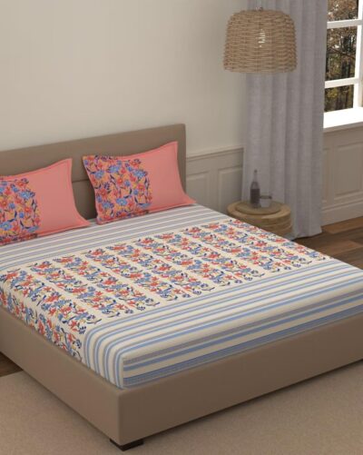 Portico New York Super King Size Cotton Bedsheet with 2 Pillow Covers (274x274CM) (Lavender 1), 144 TC