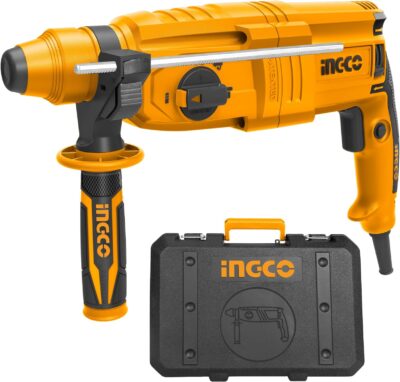 INGCO RGH9028 800W Rotary Hammer Drill 1200 RPM Speed 26mm Chuck Corded Electric Drilling for Home Brick Metal Chiseling Masonry