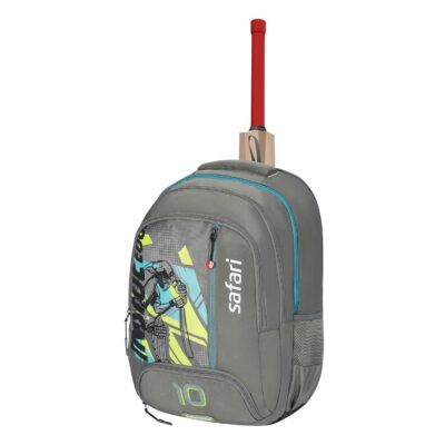 Safari Captain 37L School bag for Boys and Girls, 4 Compartment Printed Sport Utility Backpack Bag with Cricket Bat Holder, Shoe Pocket, Rain Cover, Armor Base, File holder, Bottle, Color Pearl Blue