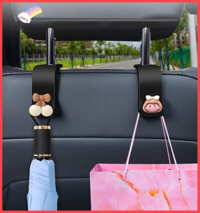 Car Backseat Headrest Hook, 4 Pcs Plastic Hanging Storage Holder, Car Organizer, Space Saving, Suitable for All Cars, Black
