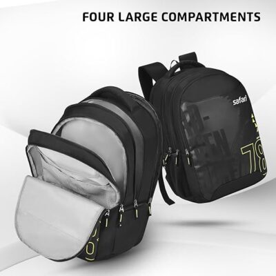 Safari Aether 38L Printed Laptop Backpack with Raincover, 4 Compartments, Bottle Holder, Organizer, Premium PU Fabric, School & College Bag for Boys and Girls, Office & Travel Bag for Men and Women