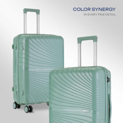 Safari Atlantis 8 Wheels Set of 3 (Cabin + Medium + Large) Trolley Bags, Hard Case Polypropylene Luggage, Anti-Theft Zippers, Travel Bag, Suitcase for Travel, Trolley Bags for Travel, Green