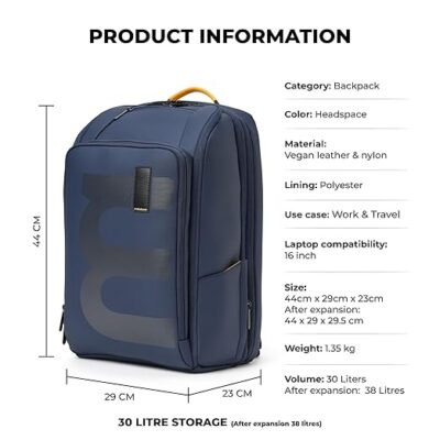 MOKOBARA Em Telescope Backpack | 30L Expandable to 38L | Fits 16 inch Laptop | Water-Resistant Vegan Leather & Nylon | Travel, Work & School | Ergonomic Design, Padded Straps