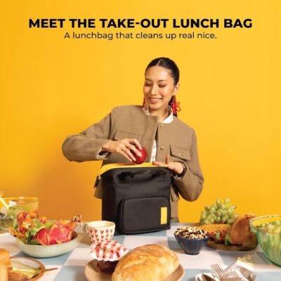 MOKOBARA The Take-Out Lunch Bag Green Spill-Proof Large & Roomy for Daily Use, Office Carry, Travel, Easy Access & Easy to Clean (Black & Yellow), Polyurethane, 11 Liters