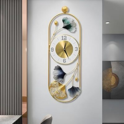 Decorative Metal Gingko Leaf Wall Clock Big Size, Wall Decoration Items for Living Room/Bedroom/Office/Halls