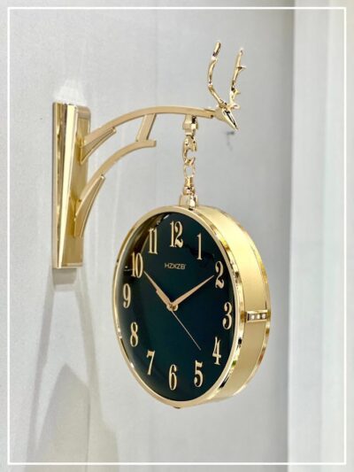 Wall Clock Retro Double-Sided Station Clock Battery Operated Silent Clock with Wall Mounting Kit Analog Wall Clock for Living Room (W4-Gold), Metal