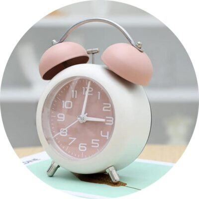 Alloy Steel, Glass Twin Bell Edition Vintage Look With Night Led Display Table Alarm Digital Clock, Home Decor, Size :12X10X6 Cm, Small (Pink)