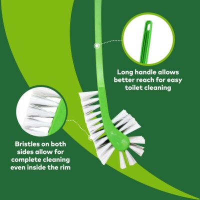 Scotch-Brite Double Sided Durable Plastic Toilet Brush with Nylon Bristles | Easy Grip & Corner Cleaning | Green | Pack of 1