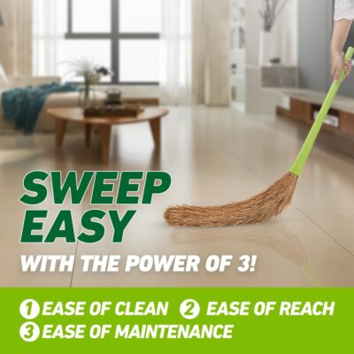 Scotch-Brite No-Dust Broom with Long Handle | Flexible, Water-Resistant & Multi-Use | Easy Floor Cleaning | Green | Pack of 1
