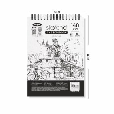 Anupam Sketch-O A5 Sketchbook | 50 Sheets (100 Pages) | 140GSM Acid-Free Spiral-Bound Drawing Paper | Top Sketchpad for Artists, Kids & Professionals