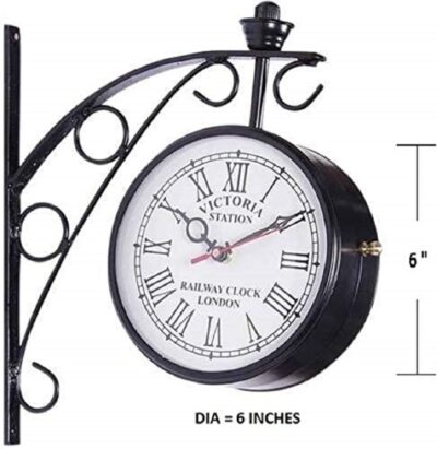 Antique Metal Station Wall Clock White Dial Double Sided Wall Clock Antique Clock for Home Décor, (Dial: 6 inch)