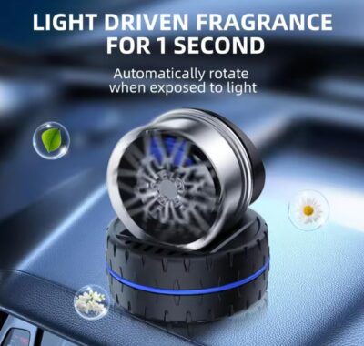 Racing Wheels Solar Air Freshener (Red, Tablet) – Automatic Rotating Dashboard Car Perfume with Stylish Sporty Design car accessories 2025